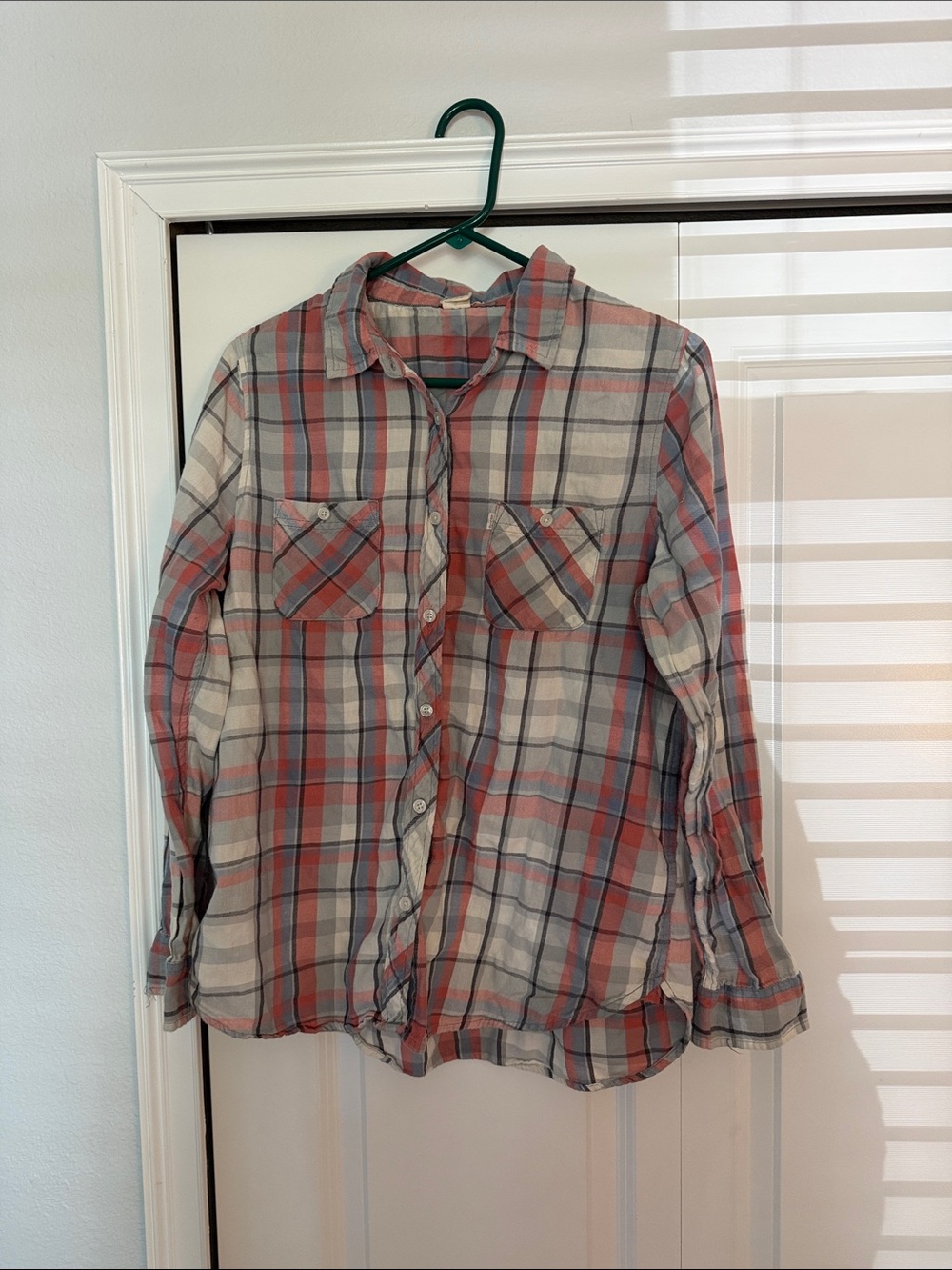 Levi's Plaid Button-Down Shirt in Coral and Gray